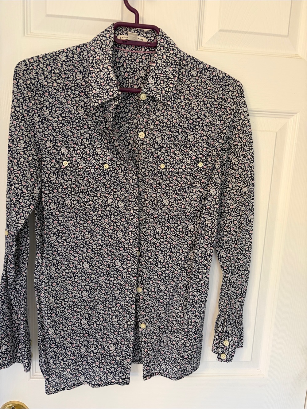Banana Republic Navy Floral Button-Down Blouse